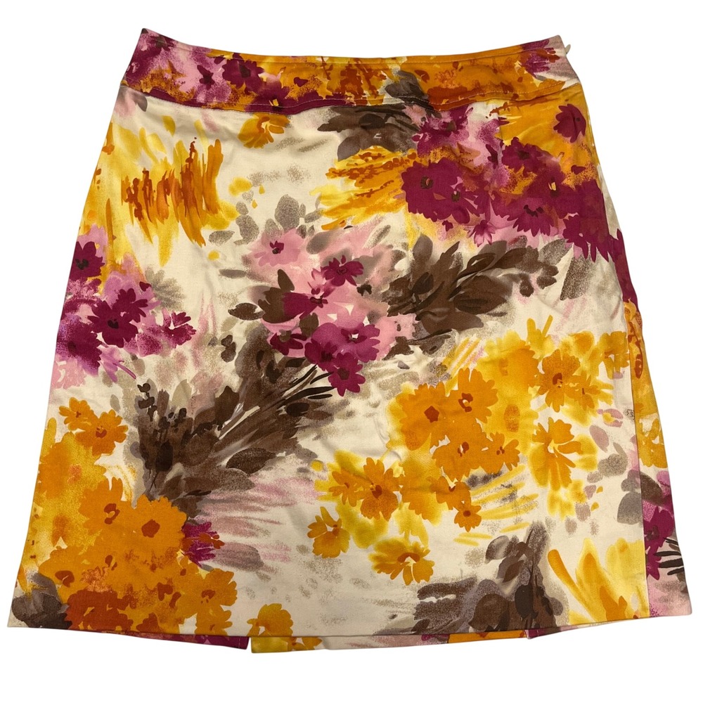 Sunny Leigh Yellow Pink Floral Cotton Stretch Mini A-Line Skirt Size 2